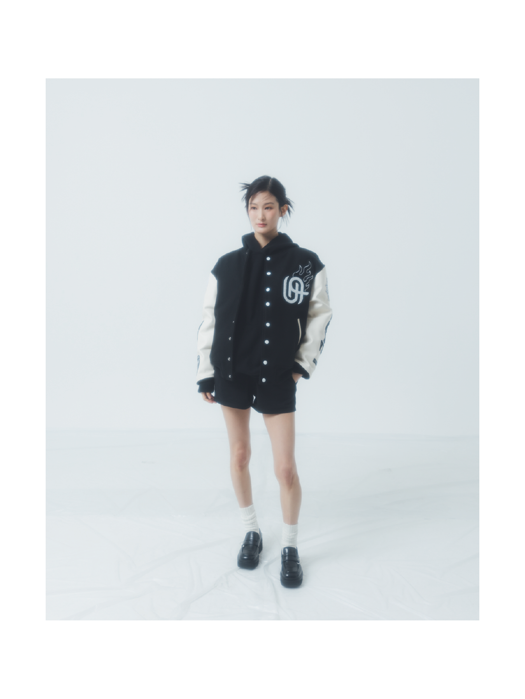 "NEXT LEVEL" Stadium Jacket BLACK x WHITE
